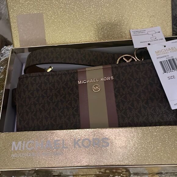 Michael kors signature jacquard belt bag/fanny pack stripe leather logo L/XL - Picture 1 of 10